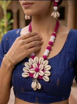 Handcrafted Cowrie Shell And Megenda Bloom Jewellery Set