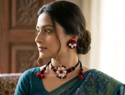 Handcrafted Red Thread Cowrie Shell Jewellery Set