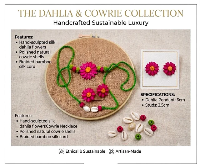 Handmade Dahlia And Cowries Jewellery Set