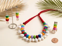 Handmade Cowrie Shell Jewellery Set - multicolored