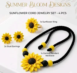 Handmade Sunflower Necklace Earrings And Ring Set
