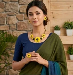 Handmade Sunflower Necklace Earrings And Ring Set