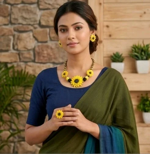Handmade Sunflower Necklace Earrings And Ring Set