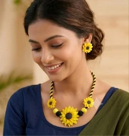 Handmade Sunflower Necklace Earrings And Ring Set