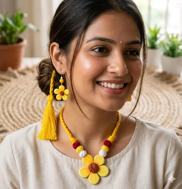 Handmade Terracotta Polymer Clay Flower Jewellery Set