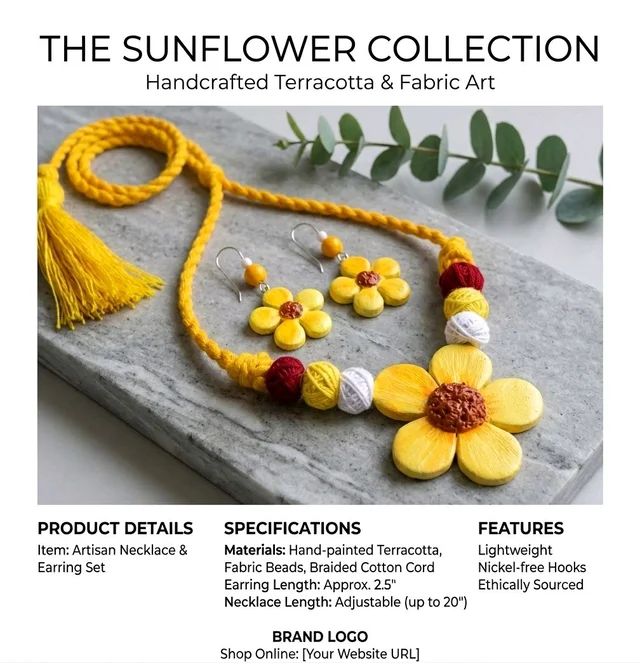 Handmade Terracotta Polymer Clay Flower Jewellery Set