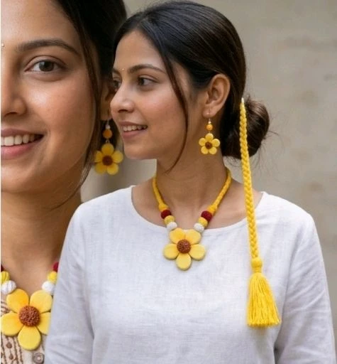 Handmade Terracotta Polymer Clay Flower Jewellery Set