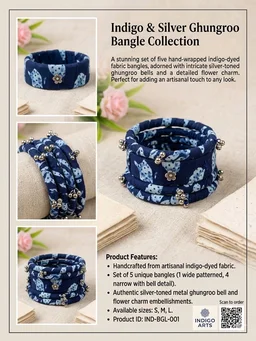 SenCrafts Hand-painted Indigo & Ghungroo Bangles Set - 2.4