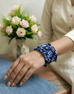 SenCrafts Hand-painted Indigo & Ghungroo Bangles Set - 2.4