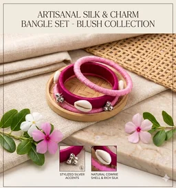 SenCrafts Handcrafted Artisanal Silk & Charm Bangle Set - 2.2, pink