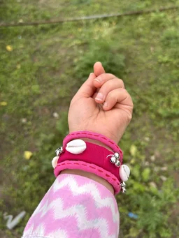 SenCrafts Handcrafted Artisanal Silk & Charm Bangle Set - 2.2, pink