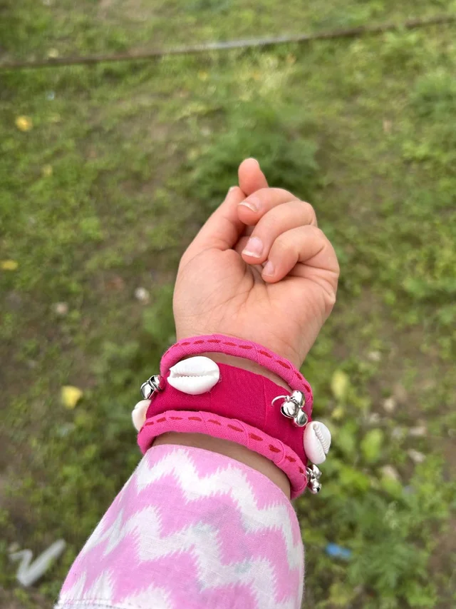 SenCrafts Handcrafted Artisanal Silk & Charm Bangle Set - 2.2, pink