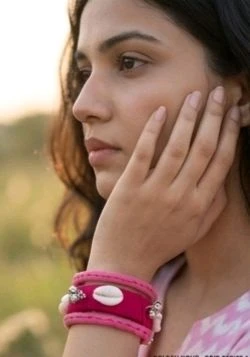 SenCrafts Handcrafted Artisanal Silk & Charm Bangle Set - 2.2, pink