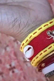 SenCrafts Handcrafted Artisanal Silk & Charm Bangle Set - 2.2, Yellow