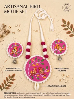 SenCrafts Hand-printed Bird's Of Paradise Jewellery Set - Blush Pink