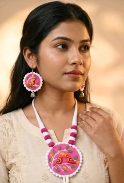 SenCrafts Hand-printed Bird's Of Paradise Jewellery Set - Blush Pink