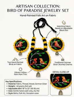 SenCrafts Hand-printed Bird's Of Paradise Jewellery Set - Black