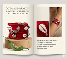 SenCrafts Hand Threaded Red Silk And Cowrie Bangles Set