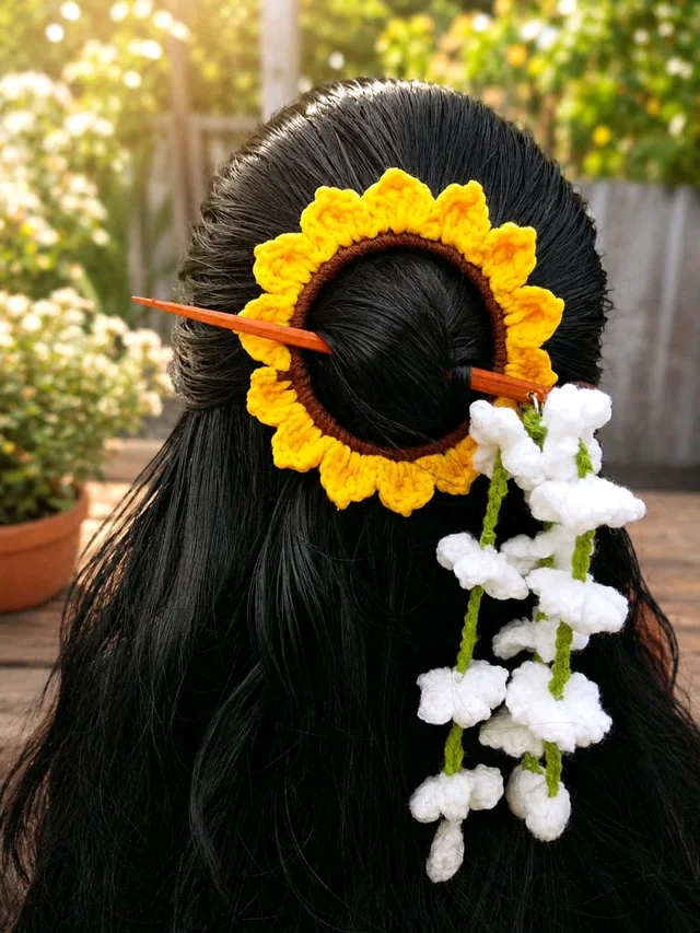 SenCrafts The Sunflower Bloom & Jasmine Dangle Hair Stick Set