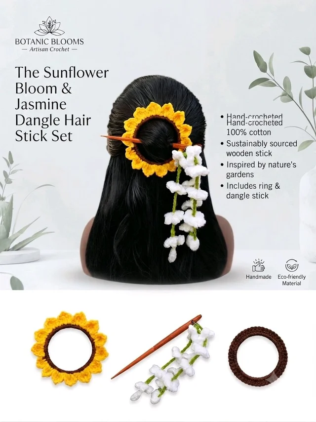 SenCrafts The Sunflower Bloom & Jasmine Dangle Hair Stick Set