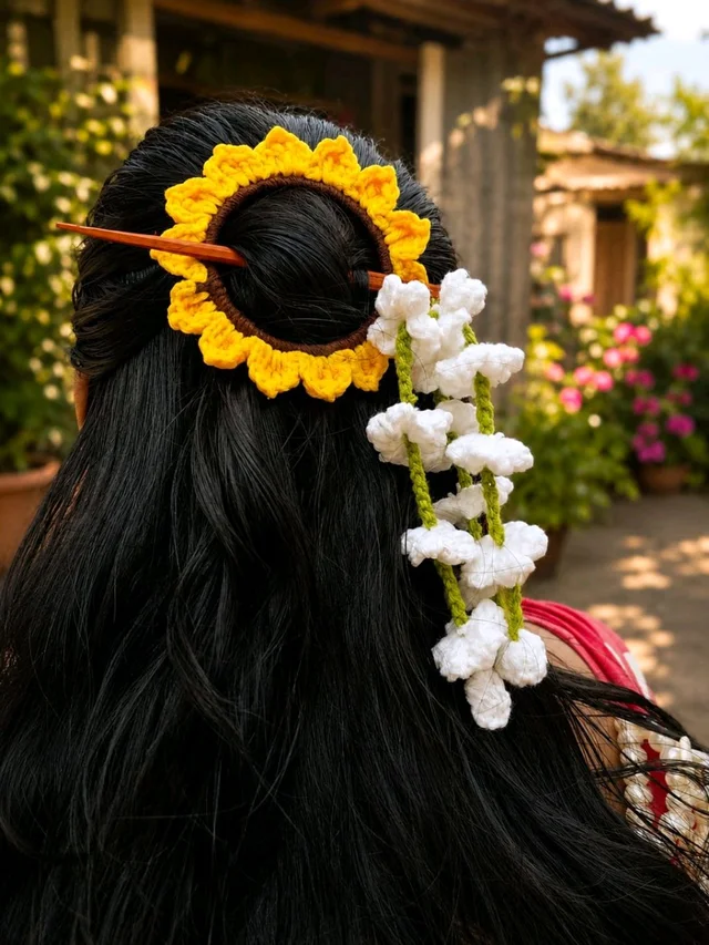 SenCrafts The Sunflower Bloom & Jasmine Dangle Hair Stick Set