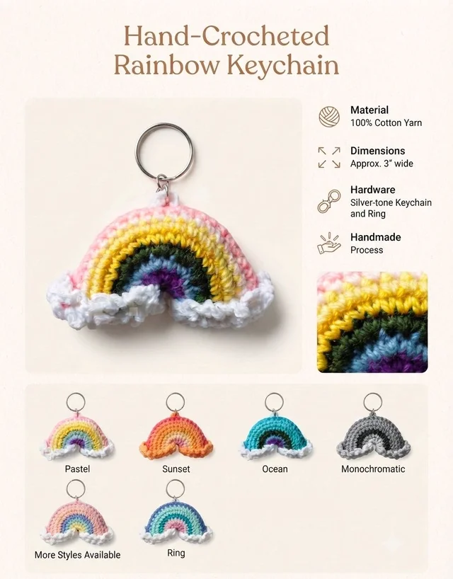 SenCrafts Hand Crocheted Rainbow Keychains
