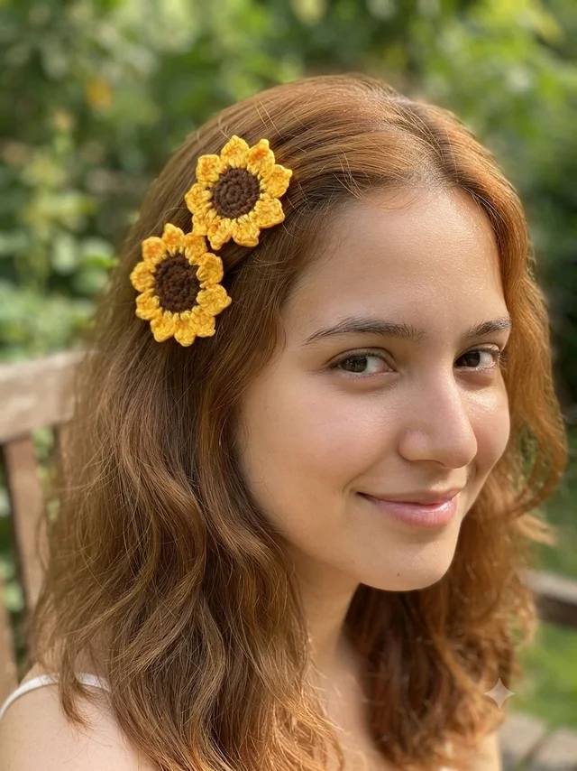 SenCrafts Handmade Crocheted Sunflower Hair Clips (2 Piece)