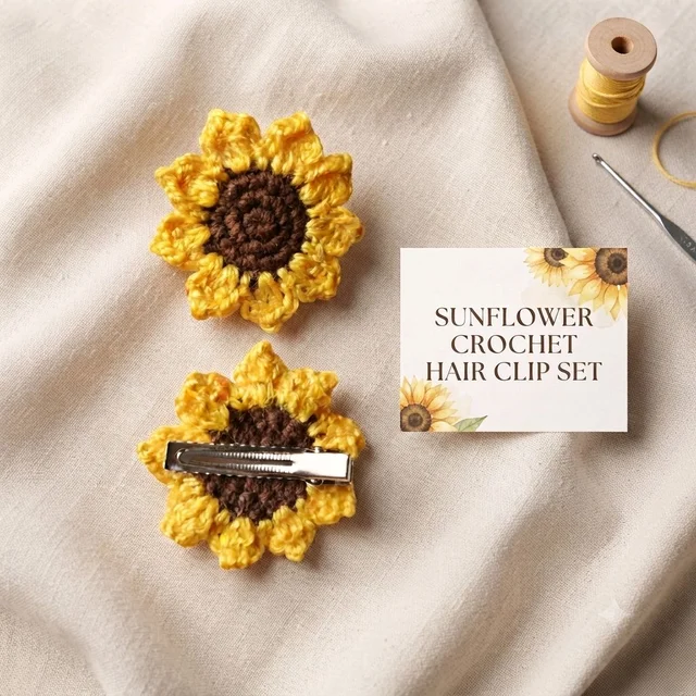 SenCrafts Handmade Crocheted Sunflower Hair Clips (2 Piece)