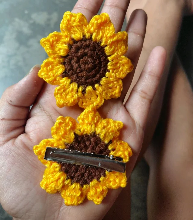 SenCrafts Handmade Crocheted Sunflower Hair Clips (2 Piece)