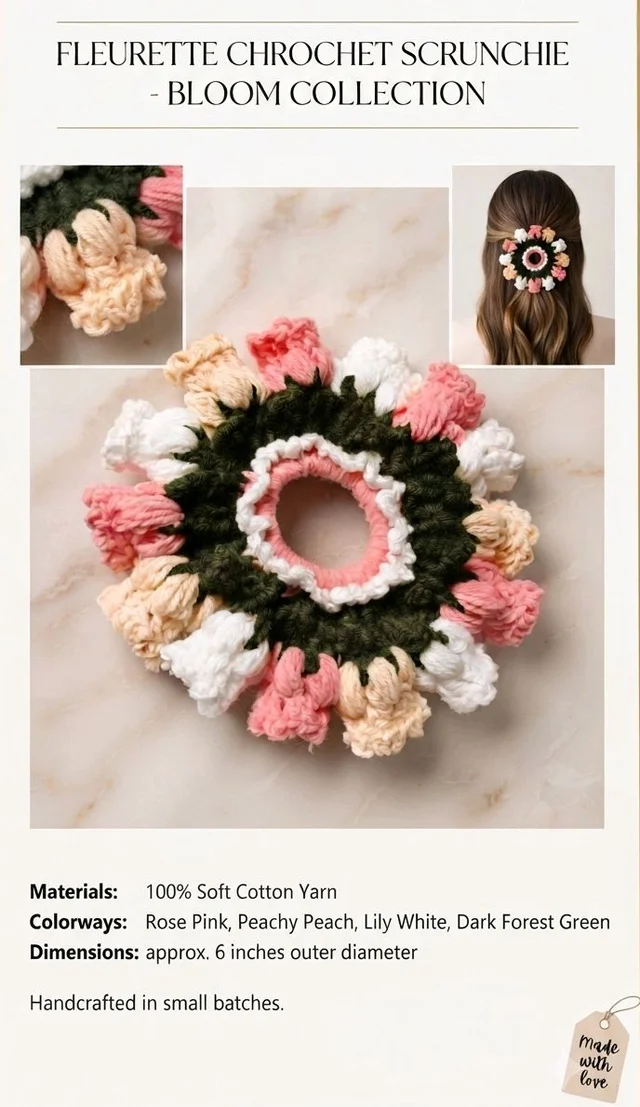 SenCrafts Handmade Crocheted Multicolour Scrunchies