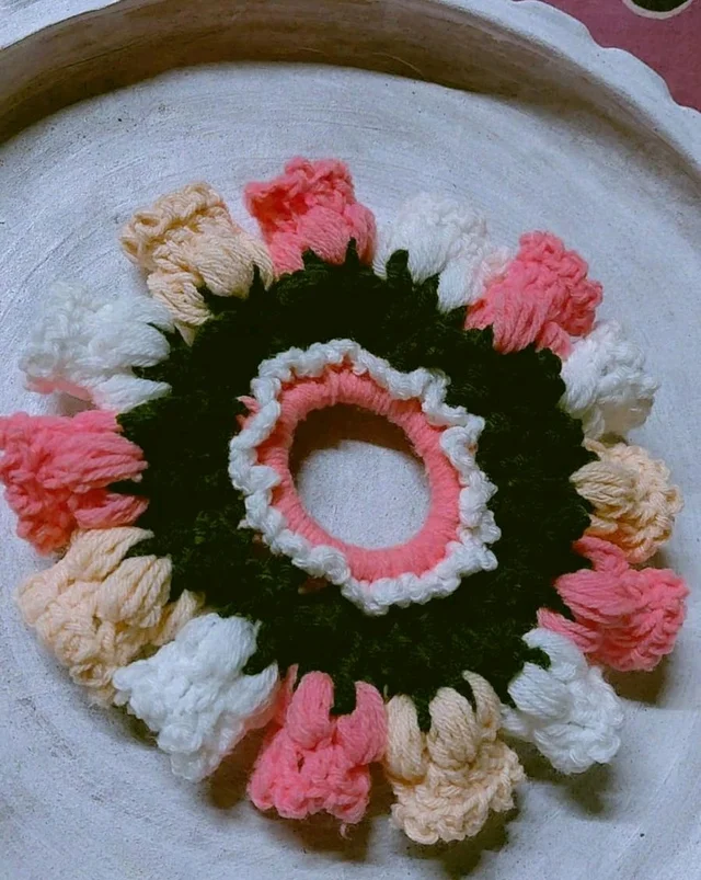 SenCrafts Handmade Crocheted Multicolour Scrunchies