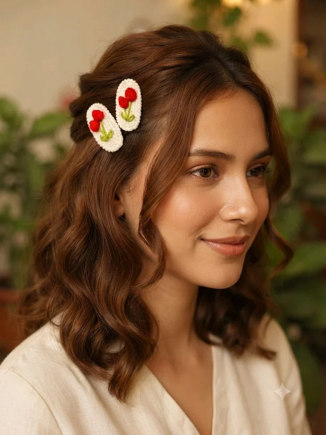 SenCrafts Hand Crocheted Tulip Hair Clips Pair (2piece)