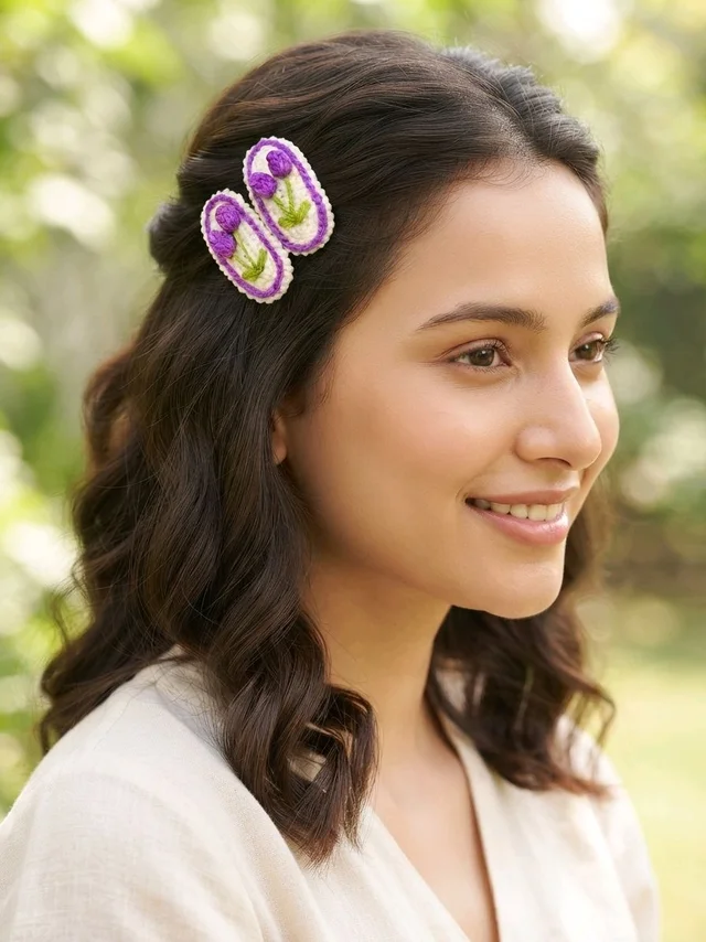 SenCrafts Handmade Crocheted Purple Tulip Hair Clips Pair (2piece)