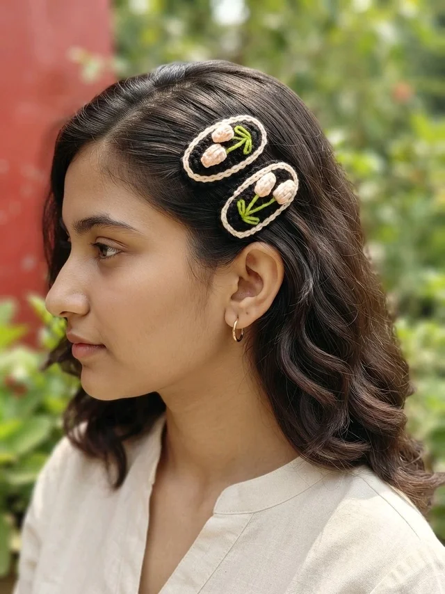 SenCrafts Handmade Crocheted Tulip Hair Clips Pair (2piece)