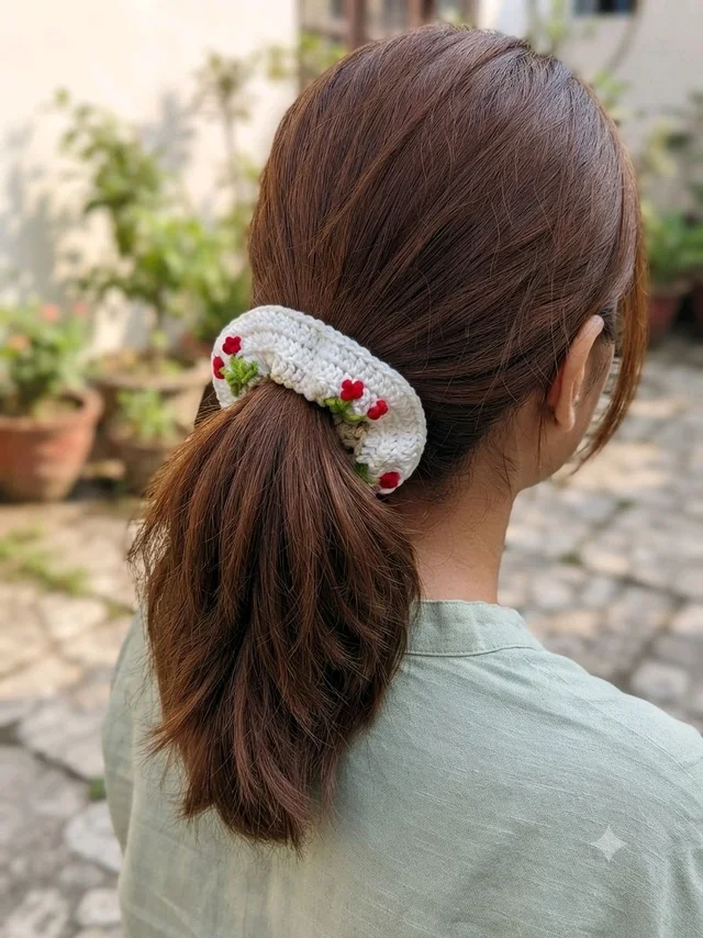 SenCrafts Hand Crocheted White Scrunchies
