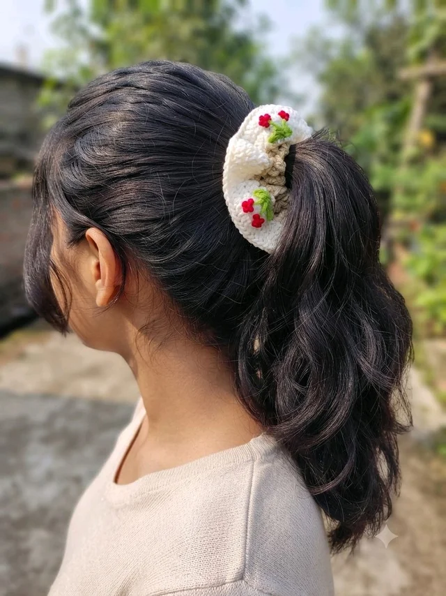 SenCrafts Hand Crocheted White Scrunchies