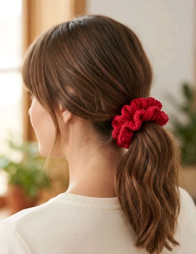 SenCrafts Handmade Crocheted Red Woolen Scrunchies