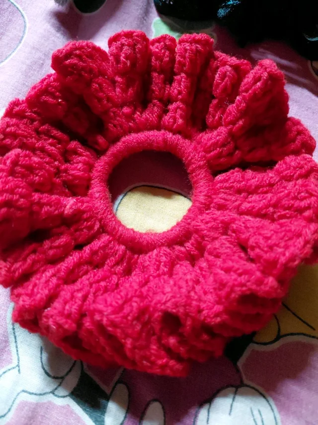 SenCrafts Handmade Crocheted Red Woolen Scrunchies