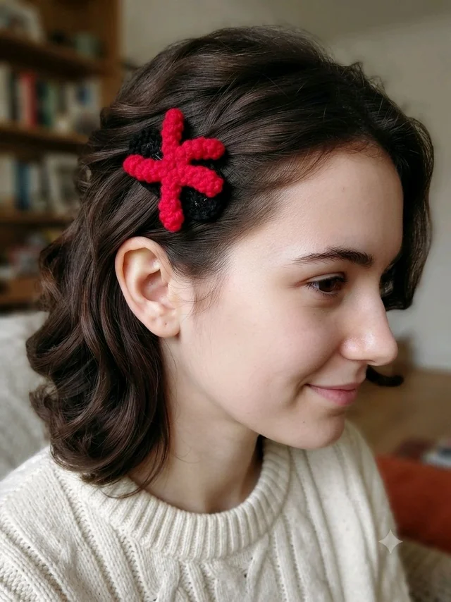 SenCrafts Hand Crocheted Red Woolen Hair Clip