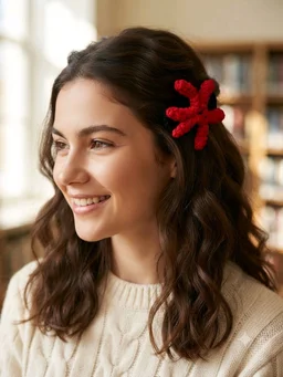 SenCrafts Hand Crocheted Red Woolen Hair Clip