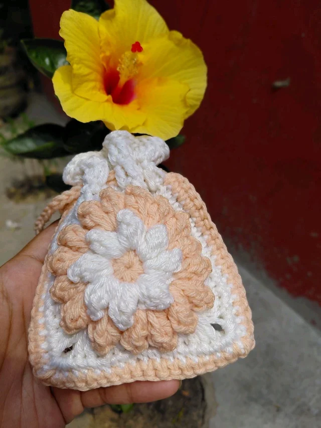 SenCrafts Hand Crocheted Peach Blossom Pouch