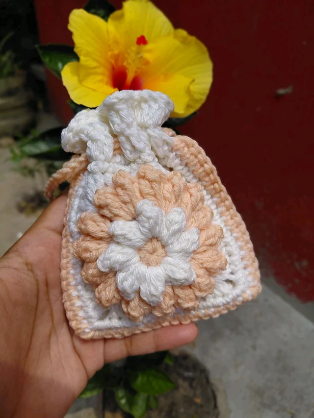 SenCrafts Hand Crocheted Peach Blossom Pouch