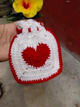 SenCrafts Hand Crocheted Red Heart Drawstring Pouch