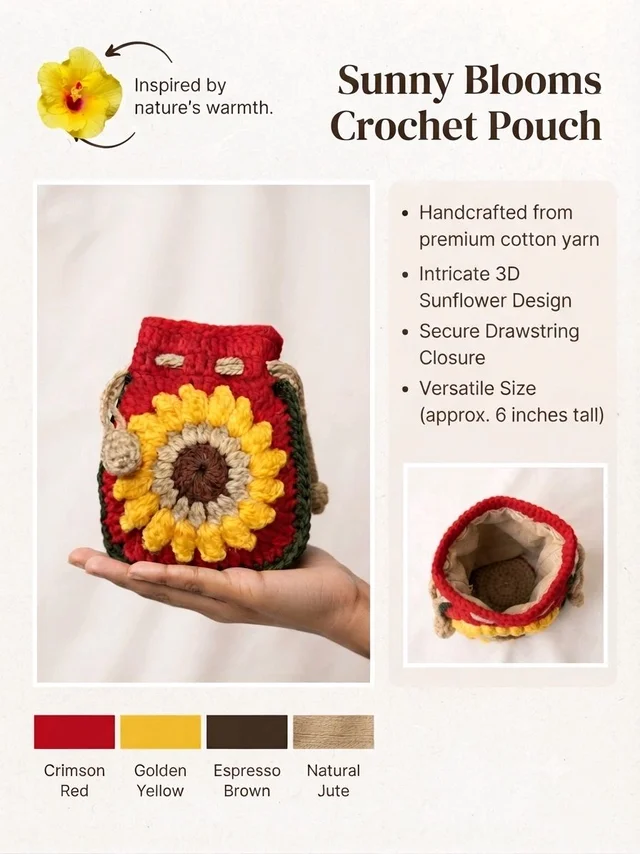 SenCrafts Hand Crocheted Sunny Blooms Pouch