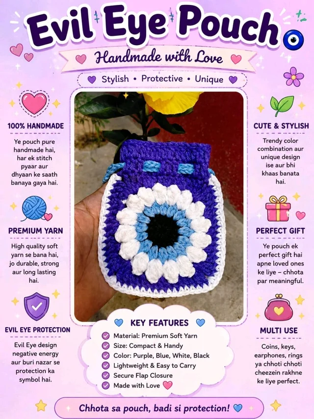 SenCrafts Hand Crocheted Evil Eye Pouch