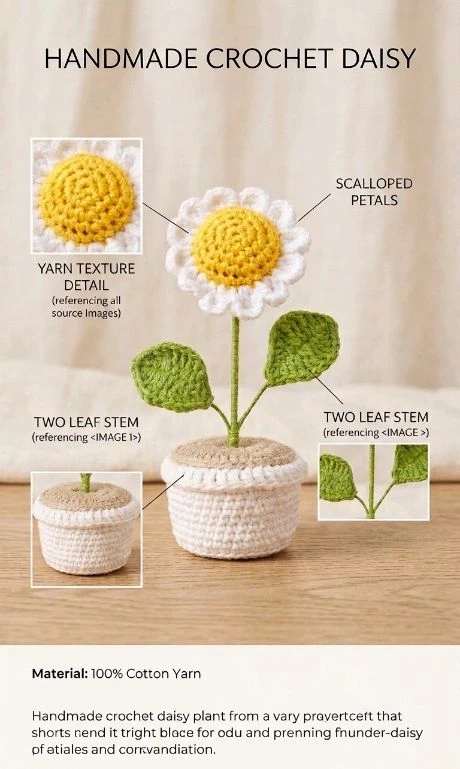 SenCrafts Hand Crocheted Daisy Potted Plant