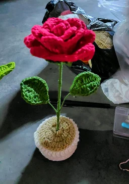 SenCrafts Hand Crocheted Red Rose Potted Plant