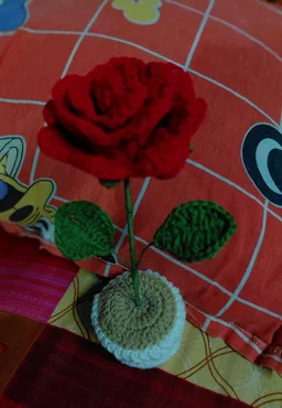 SenCrafts Hand Crocheted Red Rose Potted Plant