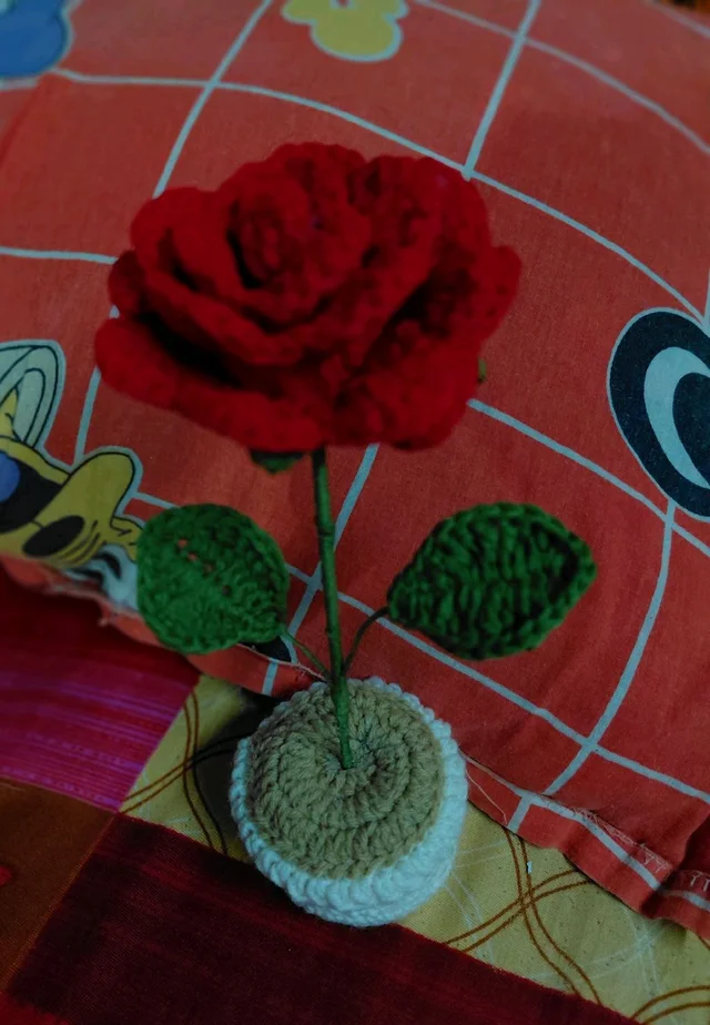 SenCrafts Hand Crocheted Red Rose Potted Plant