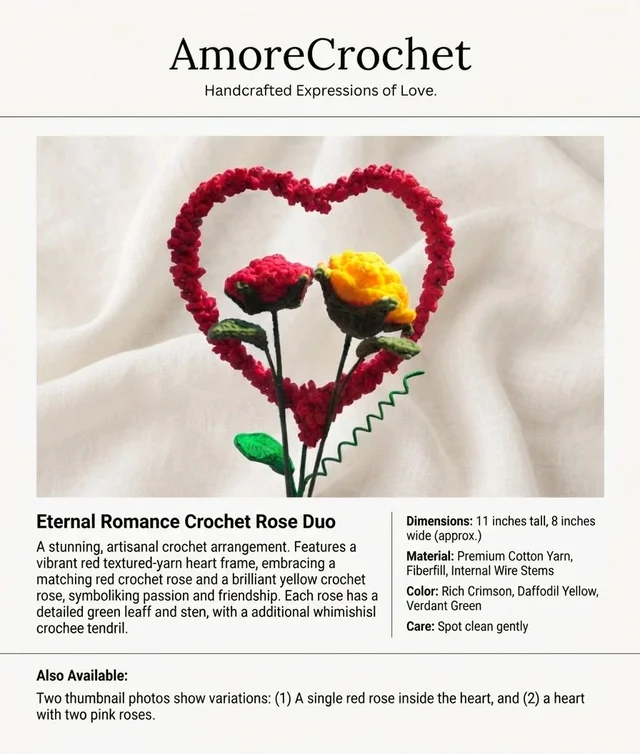 SenCrafts Hand Crocheted Love Bouquet With Yellow & Red Rose